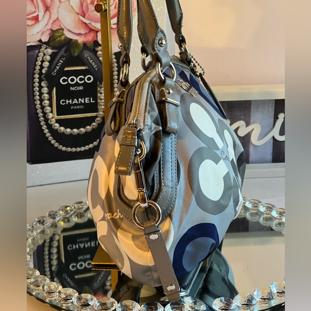 Coach Madison Sophia Clover Logo Gray/Blue Sateen and Leather shoulder bag - Picture 5 of 9